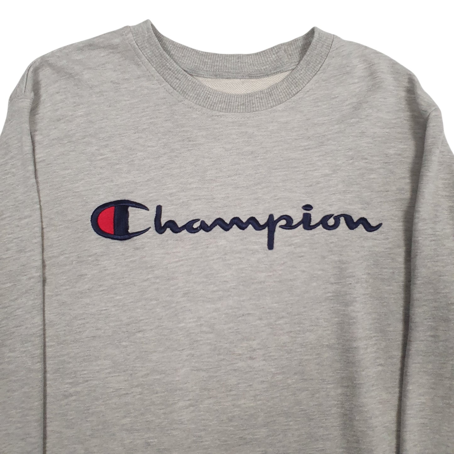 Mens Grey Champion Spellout Crewneck Jumper