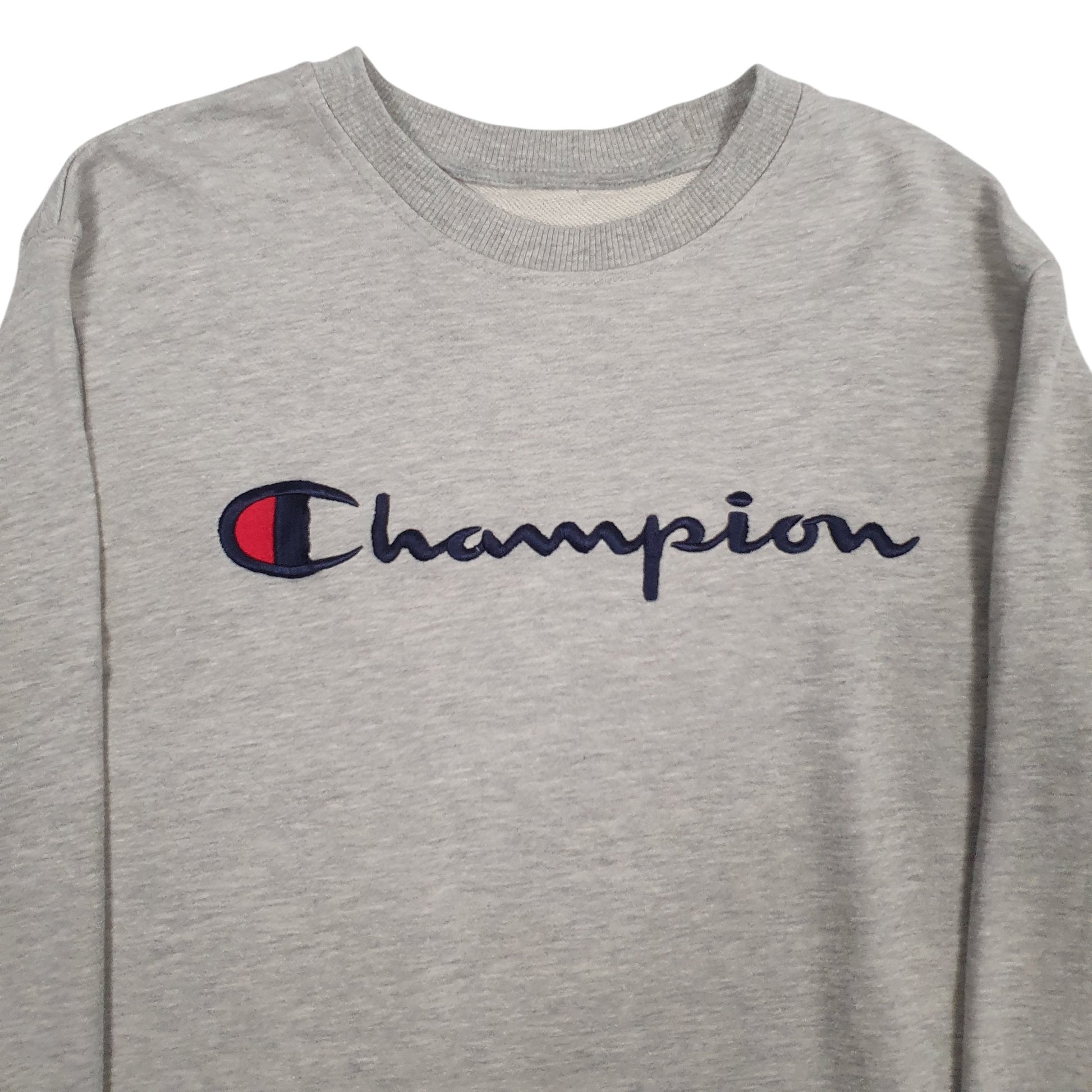 Mens Grey Champion Spellout Crewneck Jumper