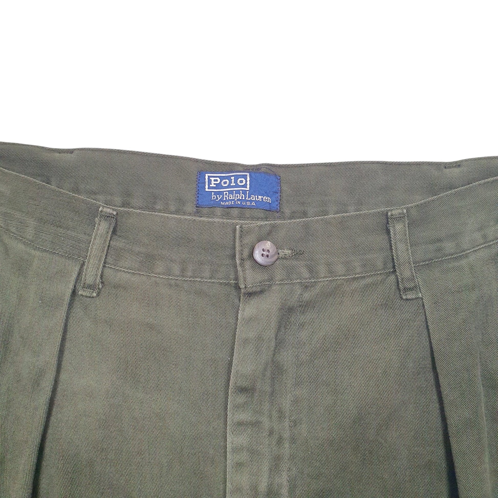 Mens Green Polo Ralph Lauren Vintage 80s Made In USA Double Pleated Chino Trousers