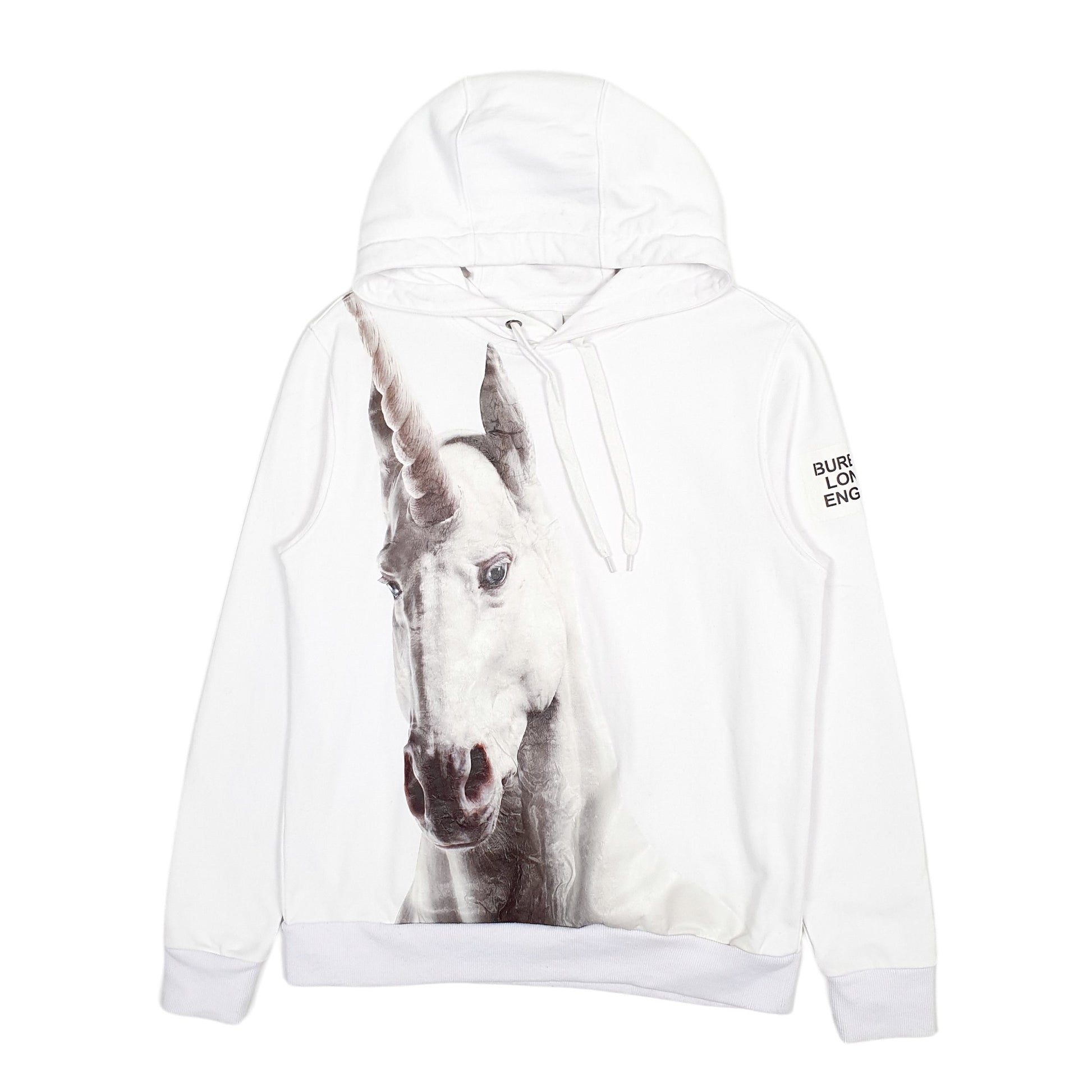 Mens White Burberry Unicorn Hoodie Jumper