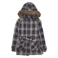 Womens Grey Eclipse Plaid Belted  Coat