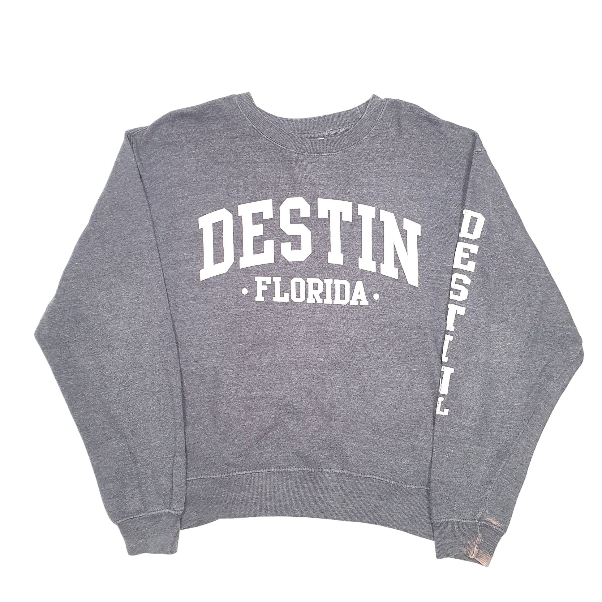 Mens Grey U.S. Vintage Destin Florida Spellout Crewneck Jumper