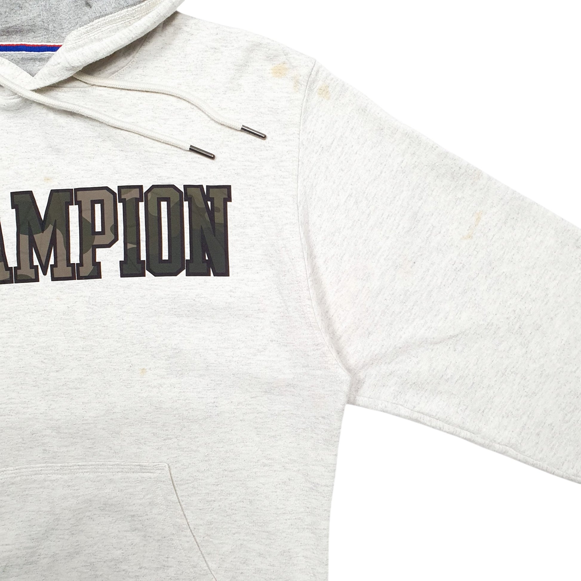 Mens Grey Champion Spellout Hoodie Jumper