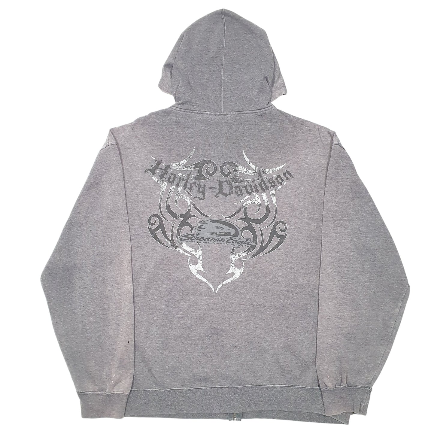 Mens Grey Harley Davidson Hoodie Motorcycles Biker Screamin Eagle Full Zip Jumper