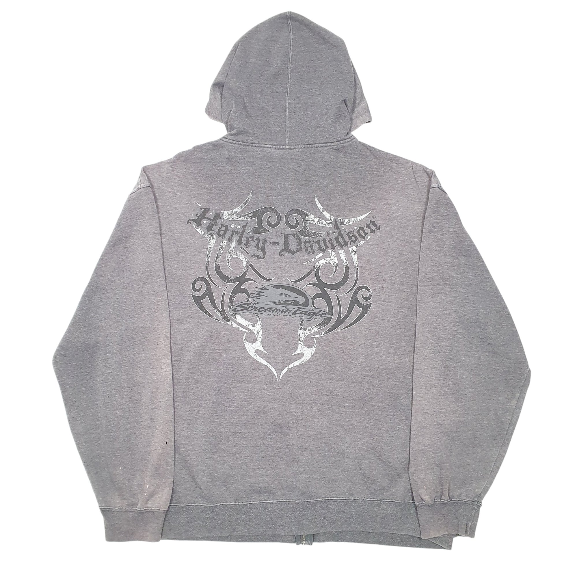 Mens Grey Harley Davidson Hoodie Motorcycles Biker Screamin Eagle Full Zip Jumper