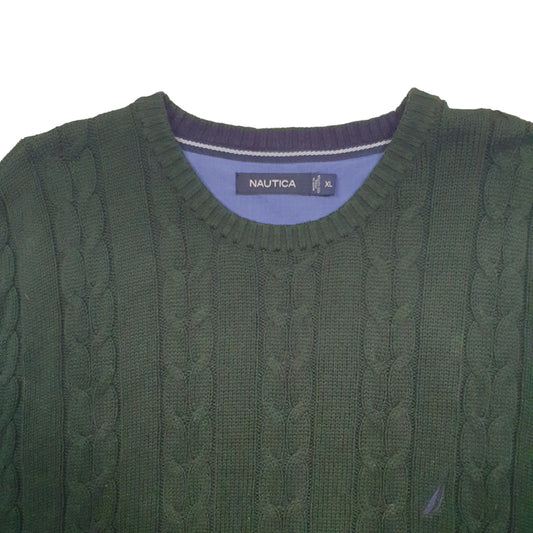 Mens Green Nautica Knit Crewneck Jumper