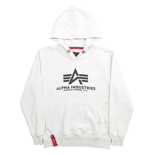 Womens White Alpha Industries Spellout Hoodie Jumper
