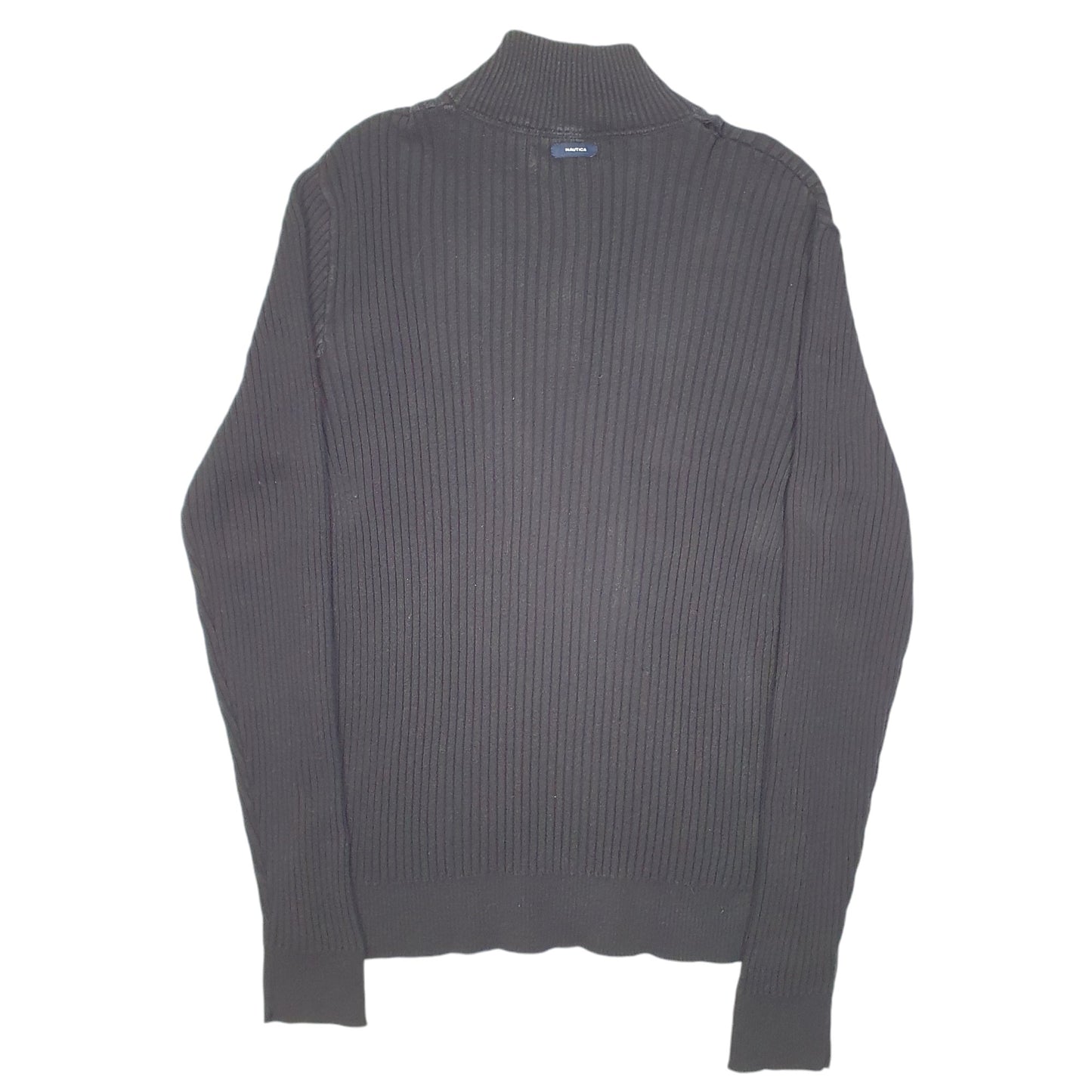 Mens Black Nautica Knit Ribbed Button Quarter Zip Jumper