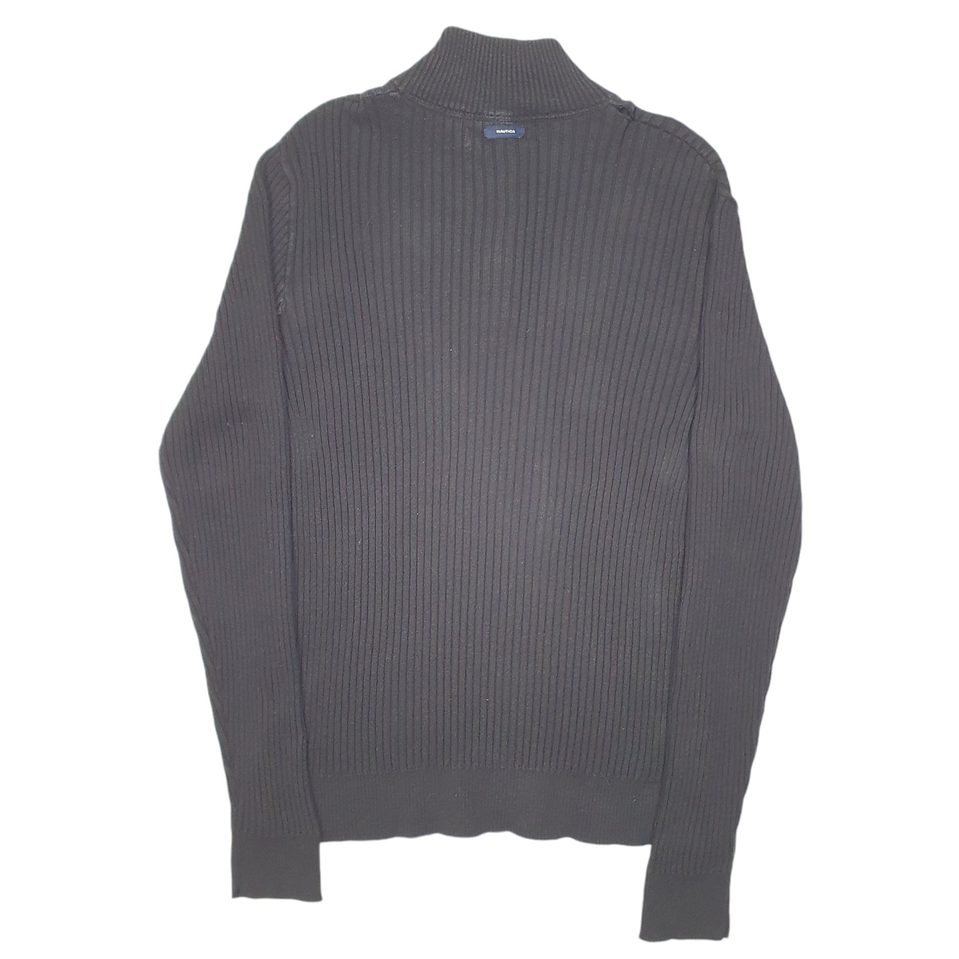 Mens Black Nautica Knit Ribbed Button Quarter Zip Jumper