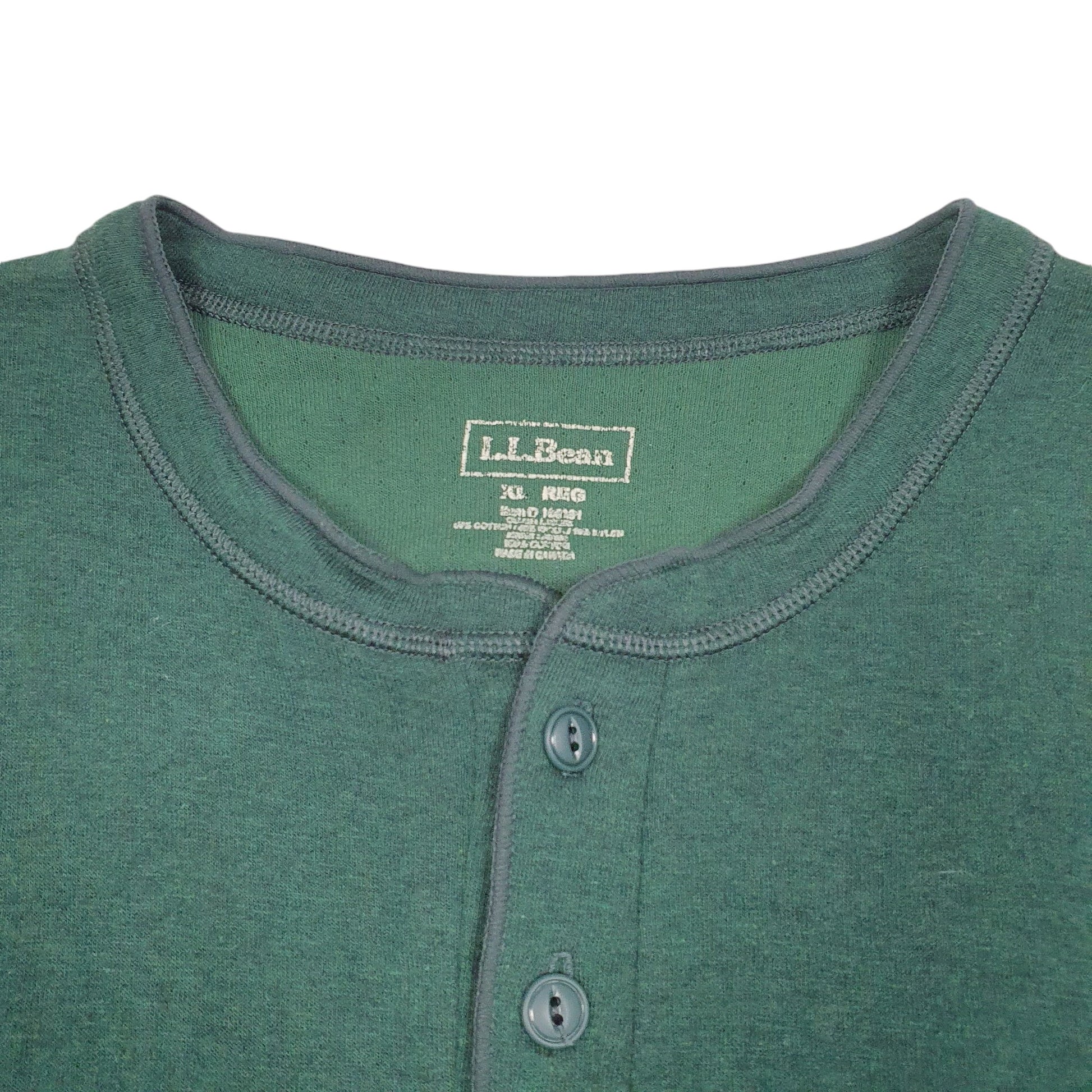 Mens Green L.L.Bean Thermal Henley Long Sleeve T Shirt