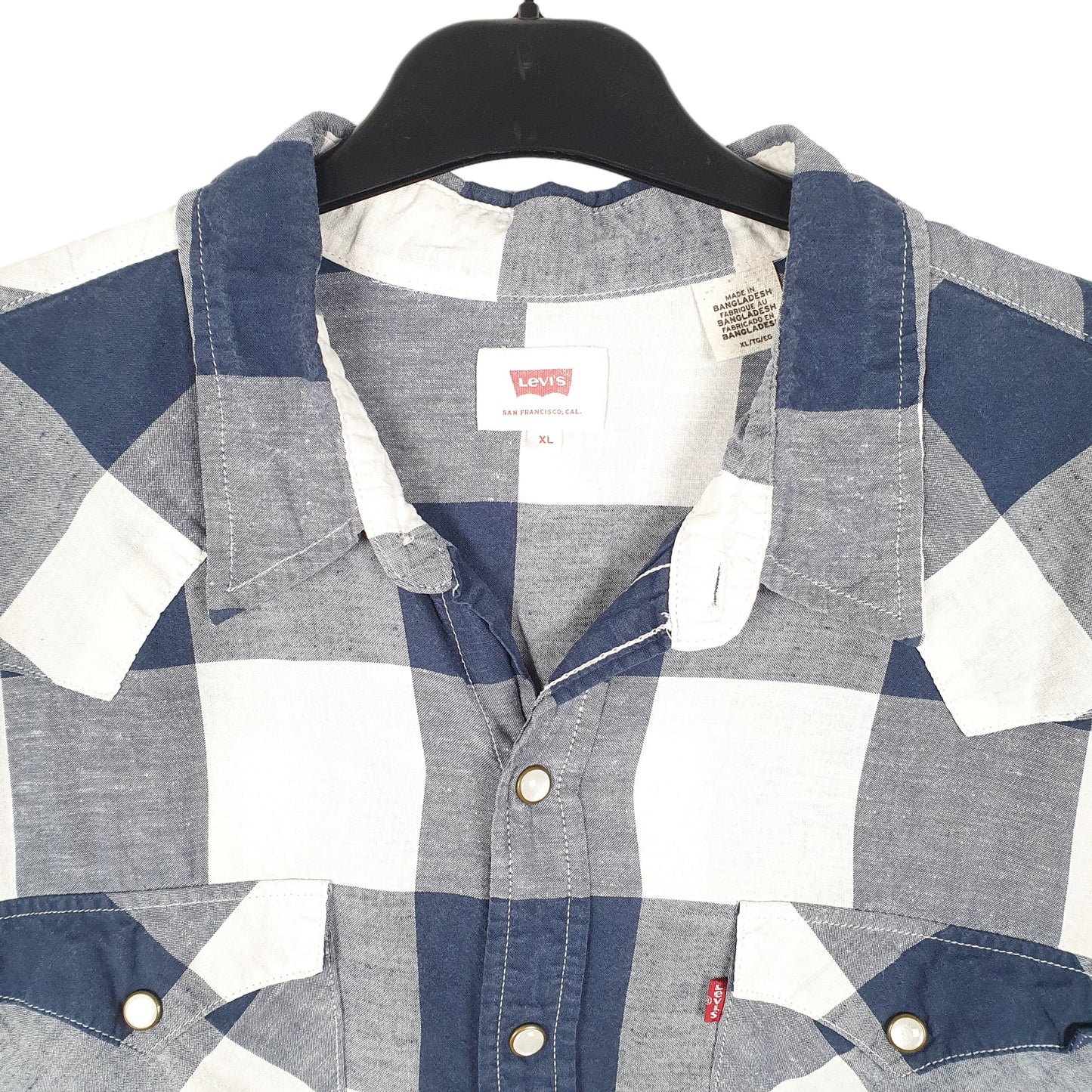 Mens Navy Levis Western Cowboy Pearl Snap Long Sleeve Shirt