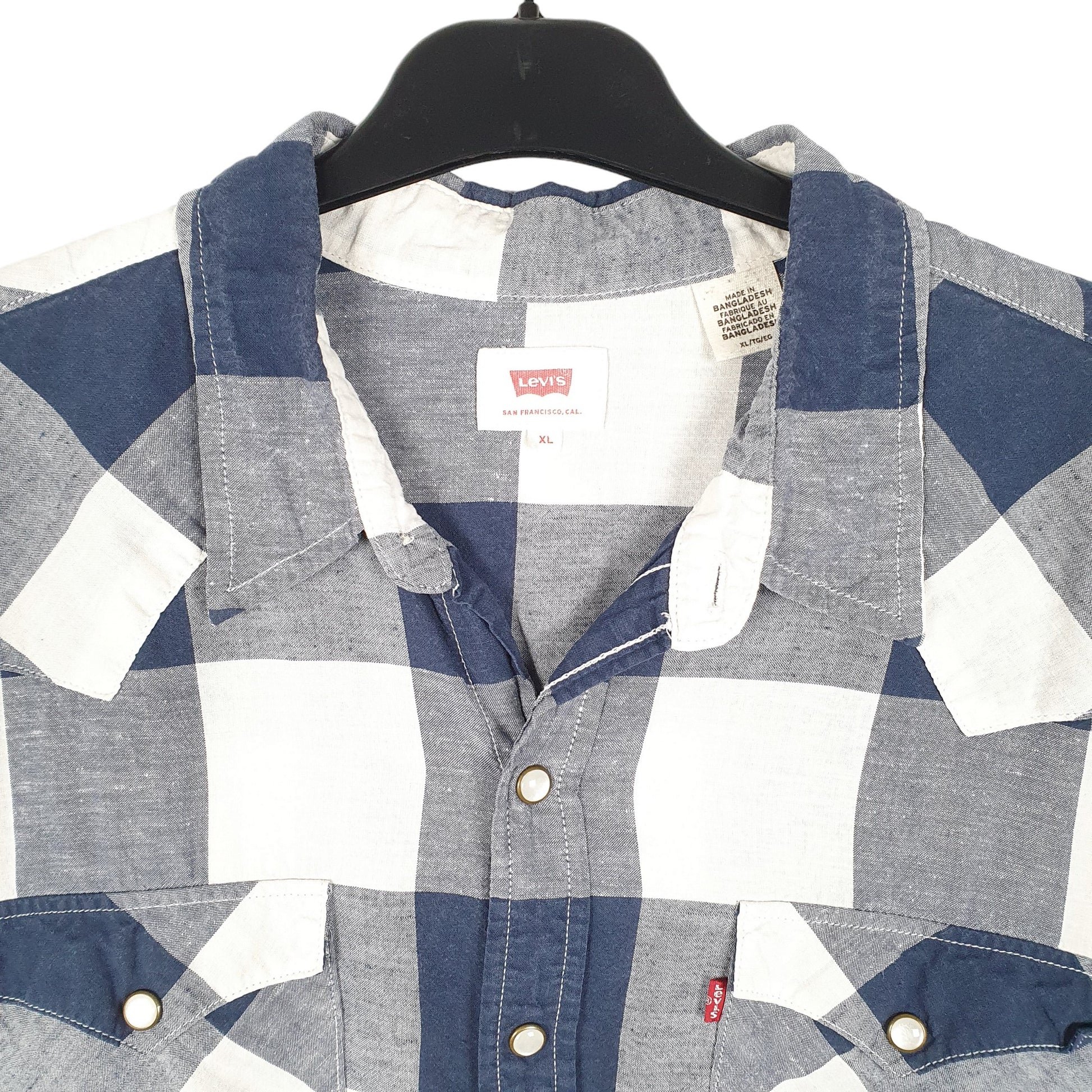 Mens Navy Levis Western Cowboy Pearl Snap Long Sleeve Shirt