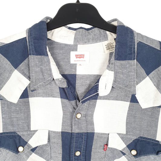 Mens Navy Levis Western Cowboy Pearl Snap Long Sleeve Shirt