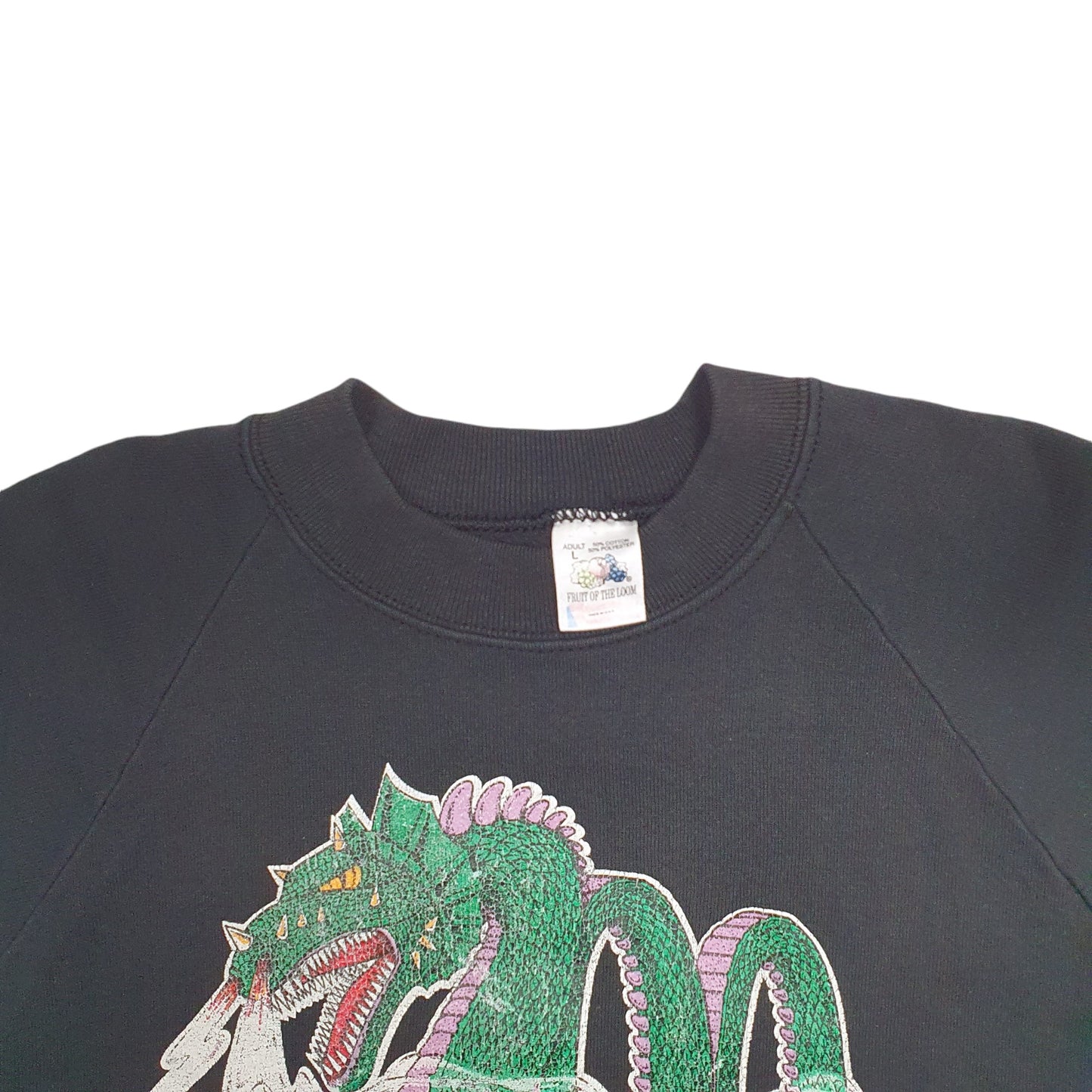 Mens Black Fruit Of The Loom The Dragon Adventure land Made In USA Vintage 90's Crewneck Jumper