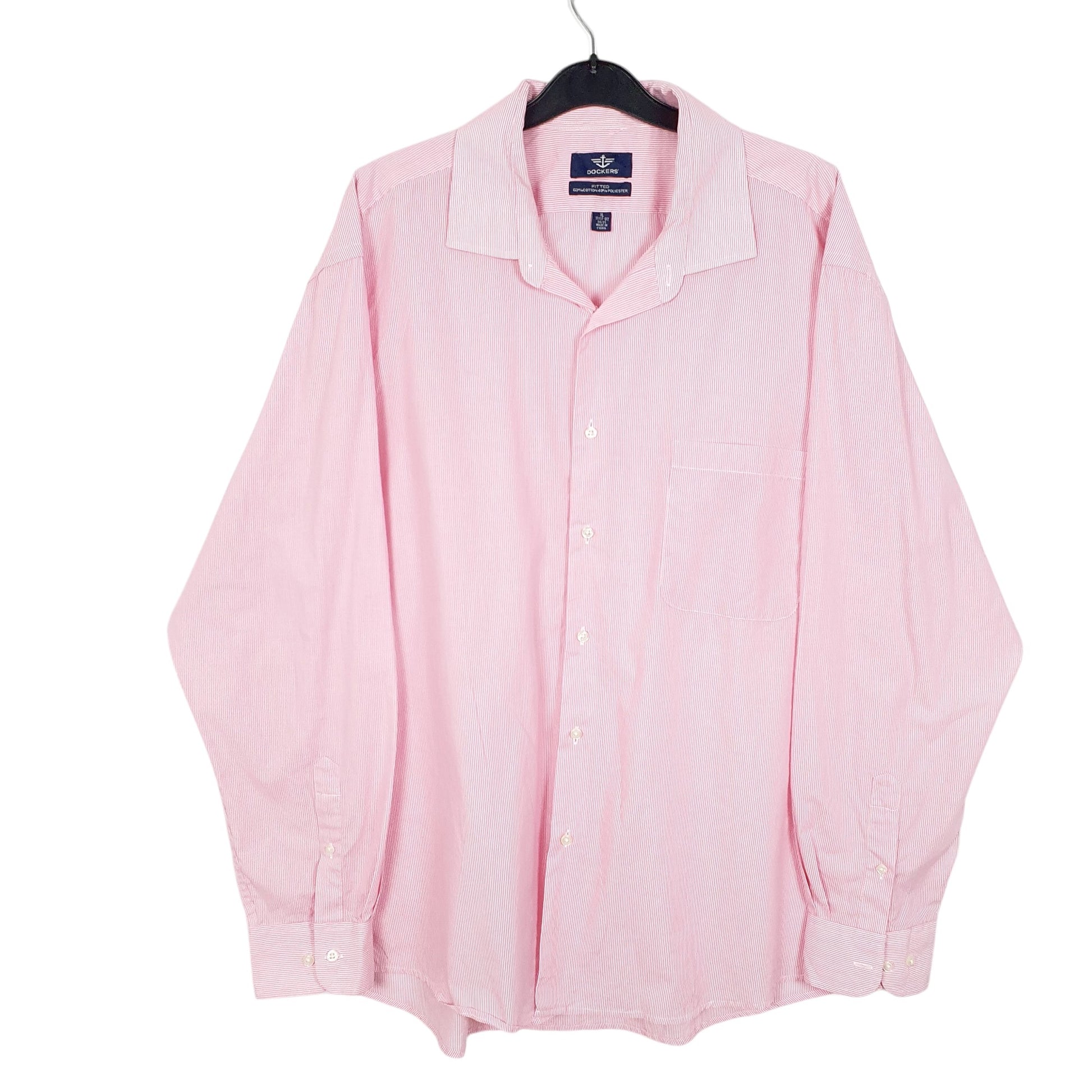 Mens Pink Dockers Fitted Long Sleeve Shirt