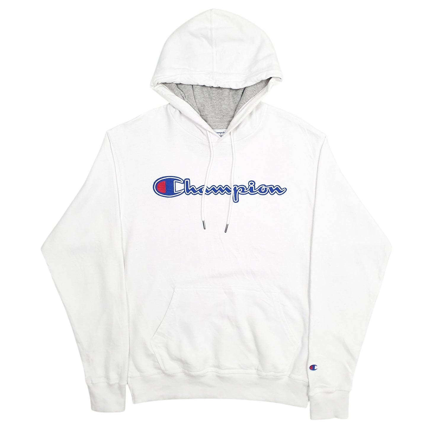 Mens White Champion Spellout Hoodie Jumper