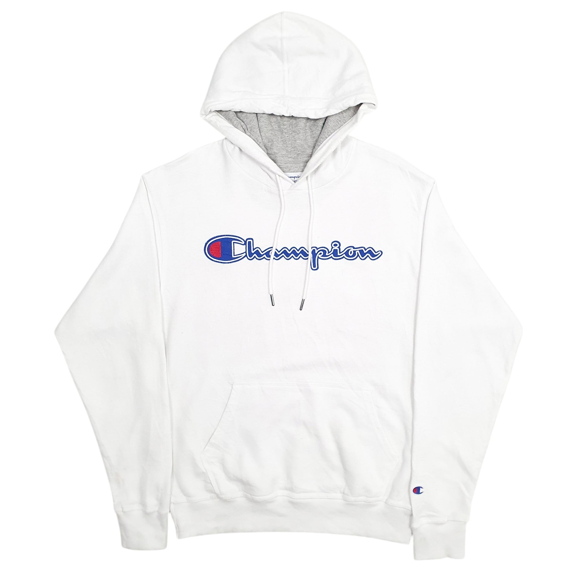 Mens White Champion Spellout Hoodie Jumper