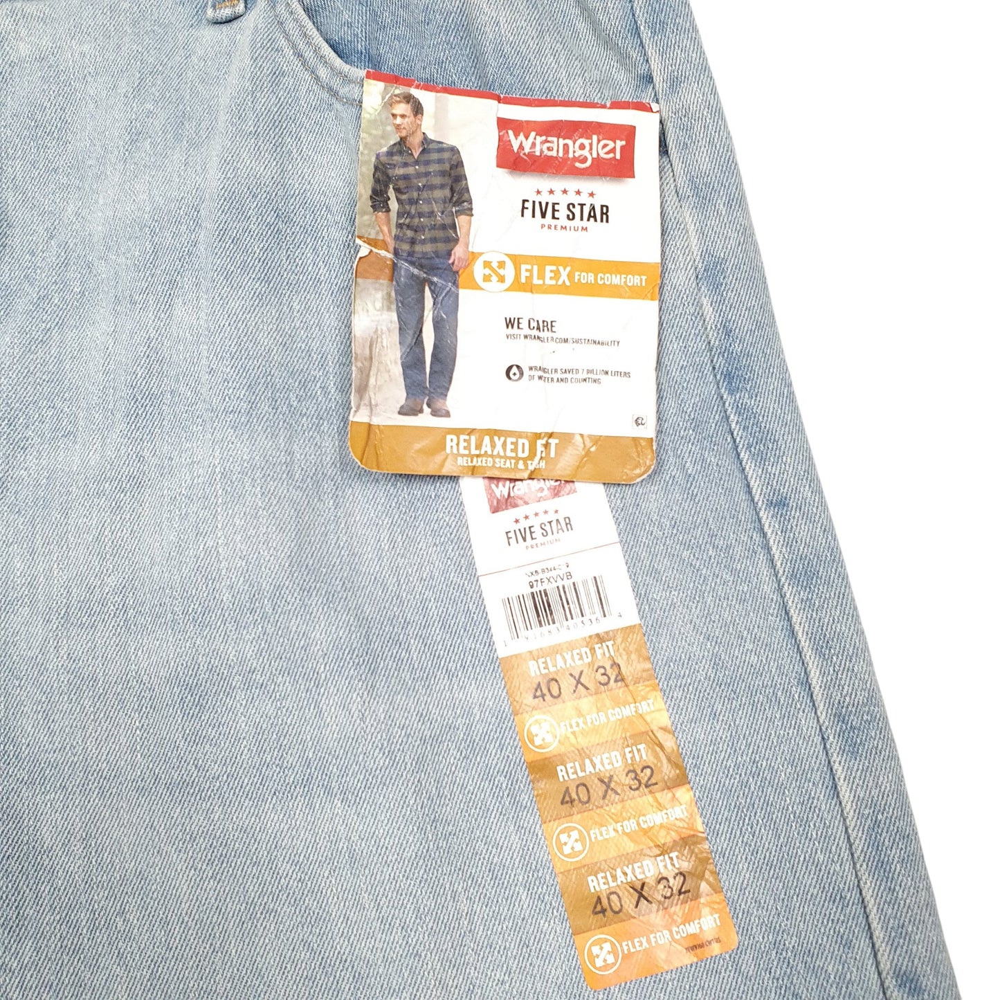 Mens Blue Wrangler Relaxed Five Star Flex Stretch Casual JeansW40 L32