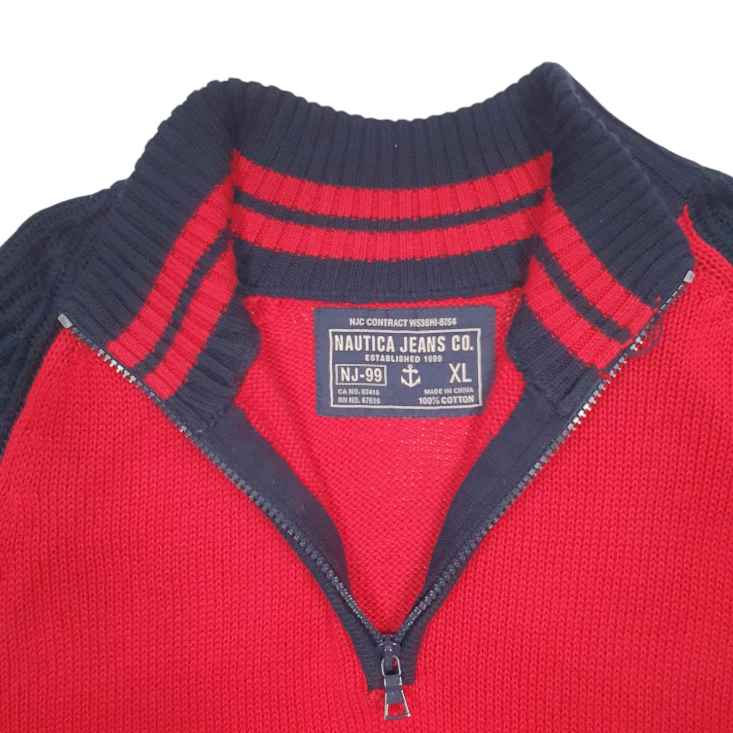 Mens Red Nautica Knit Quarter Zip Jumper