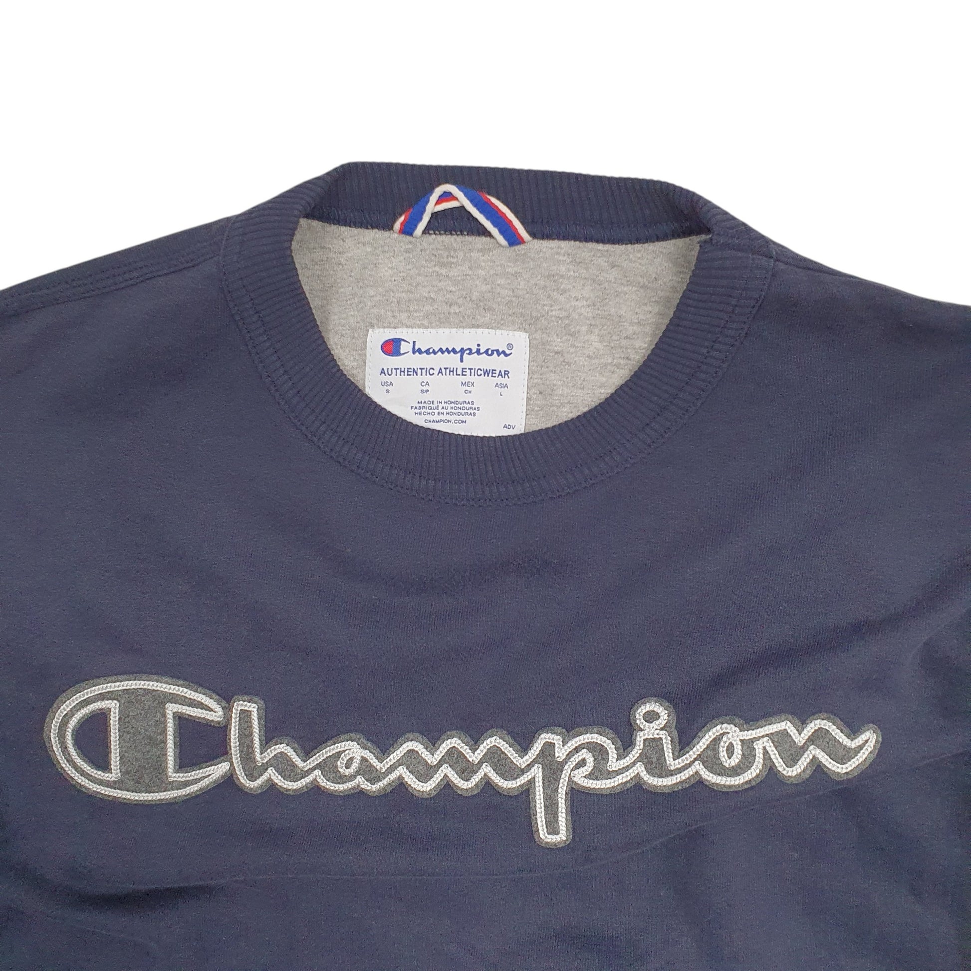 Mens Navy Champion Spellout Crewneck Jumper