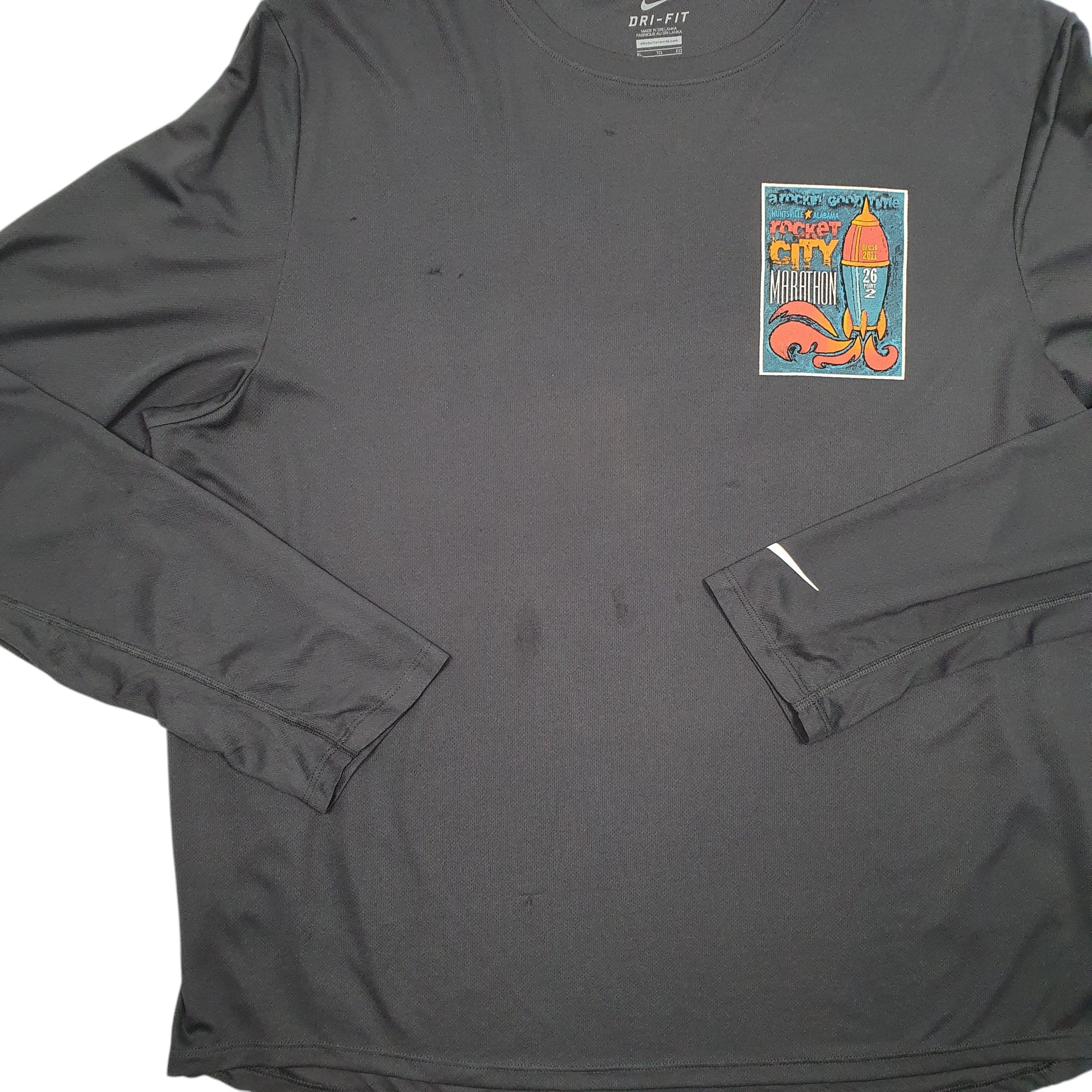 Mens Grey Nike Dri Fit Rocket City Marathon 2011 Long Sleeve T Shirt