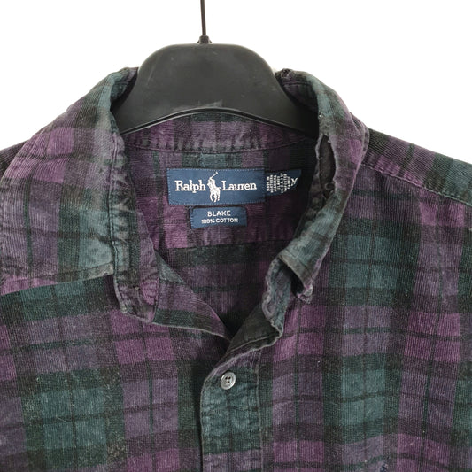 Mens Navy Ralph Lauren Corduroy Flannel Plaid Long Sleeve Shirt