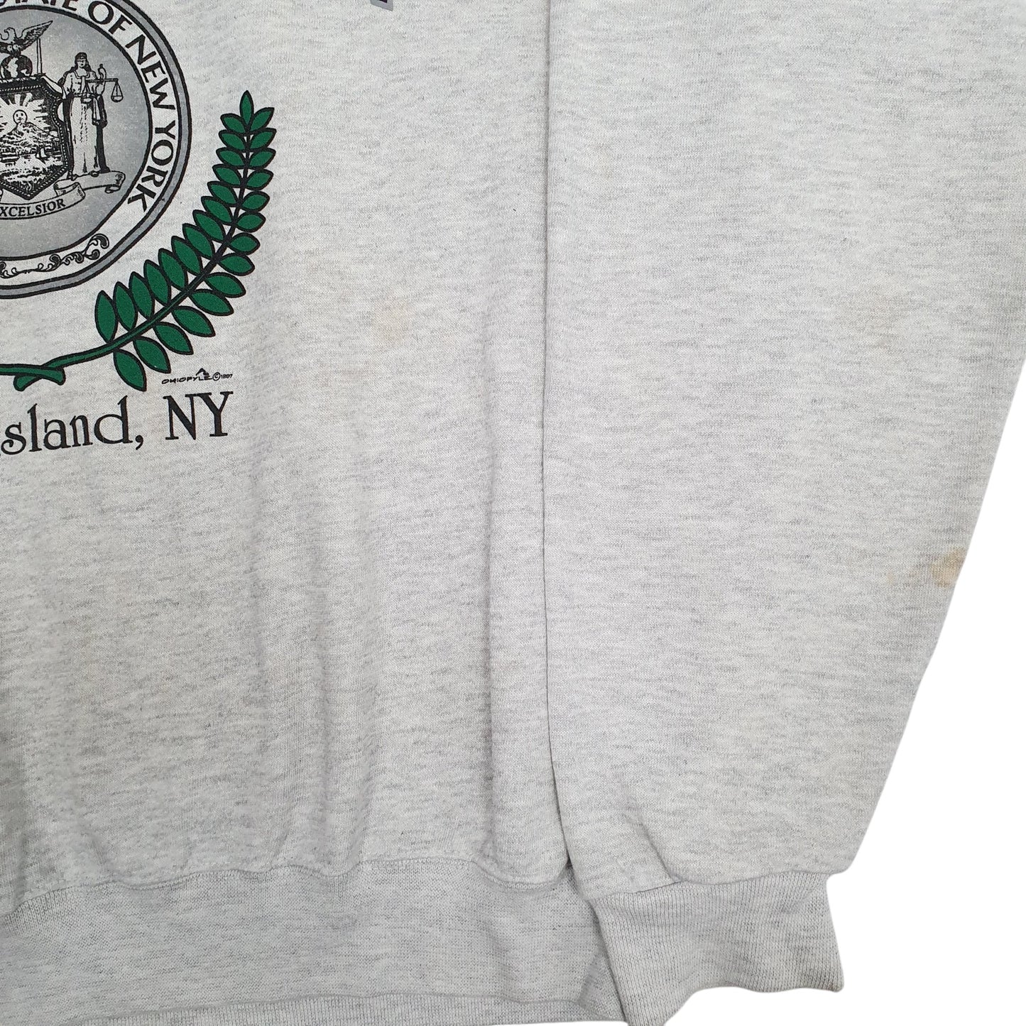 Mens Grey My Town Originals Vintage 90s Made In USA Greenlawn New York Crewneck Jumper