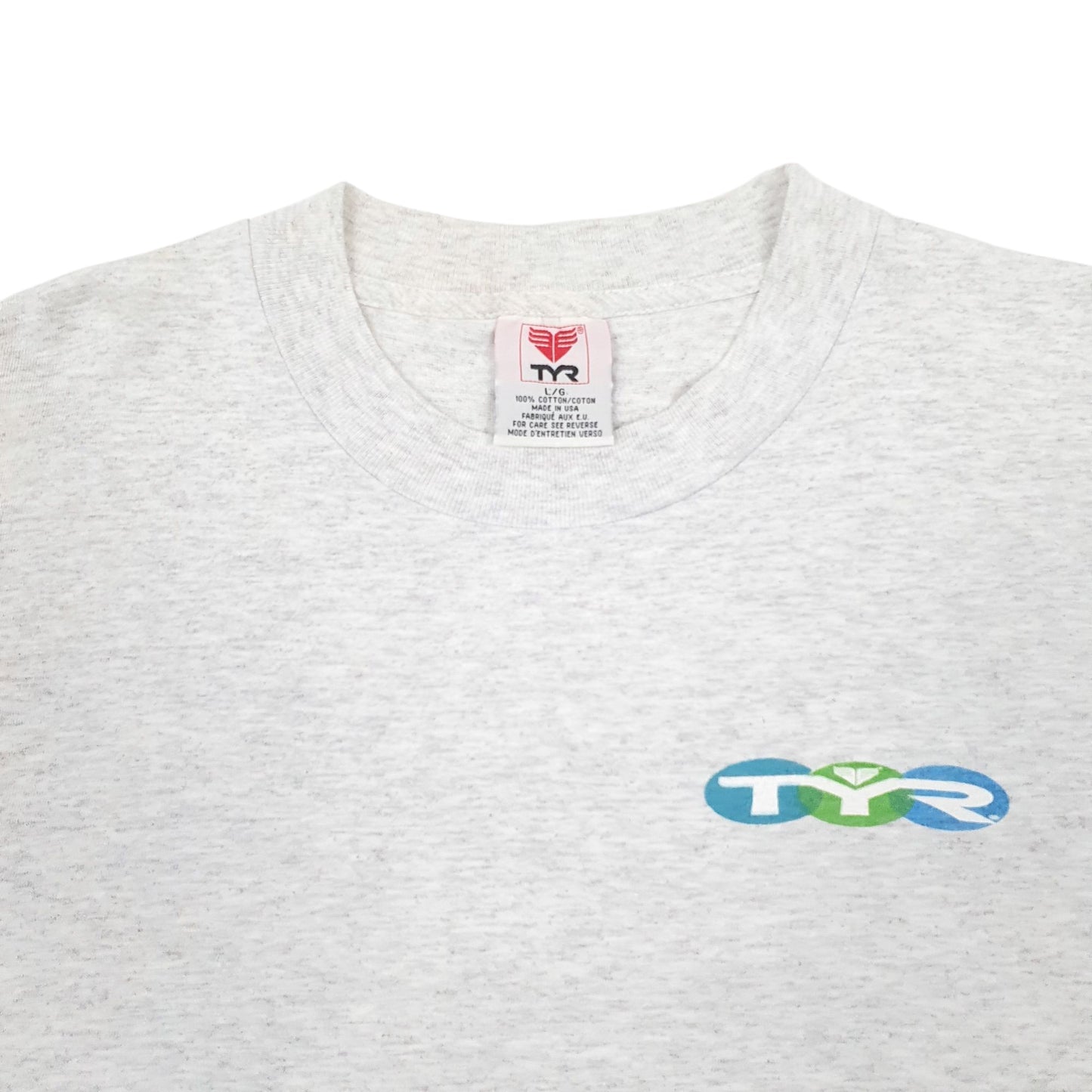 Mens Grey TYR Single Stitch Vintage 90s Short Sleeve T Shirt