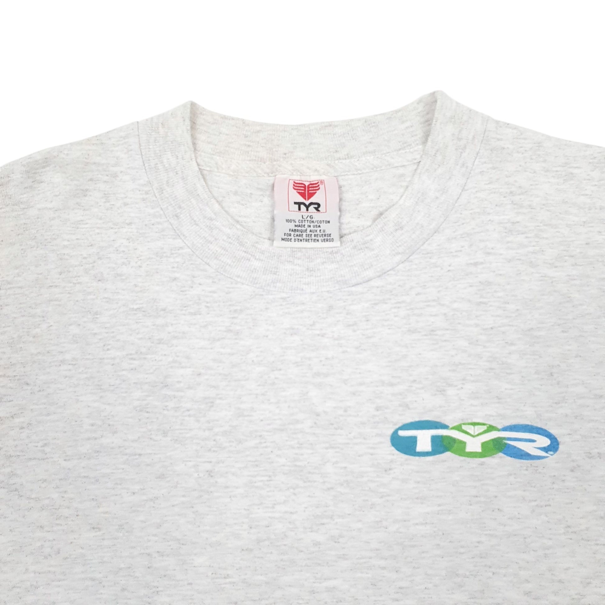 Mens Grey TYR Single Stitch Vintage 90s Short Sleeve T Shirt