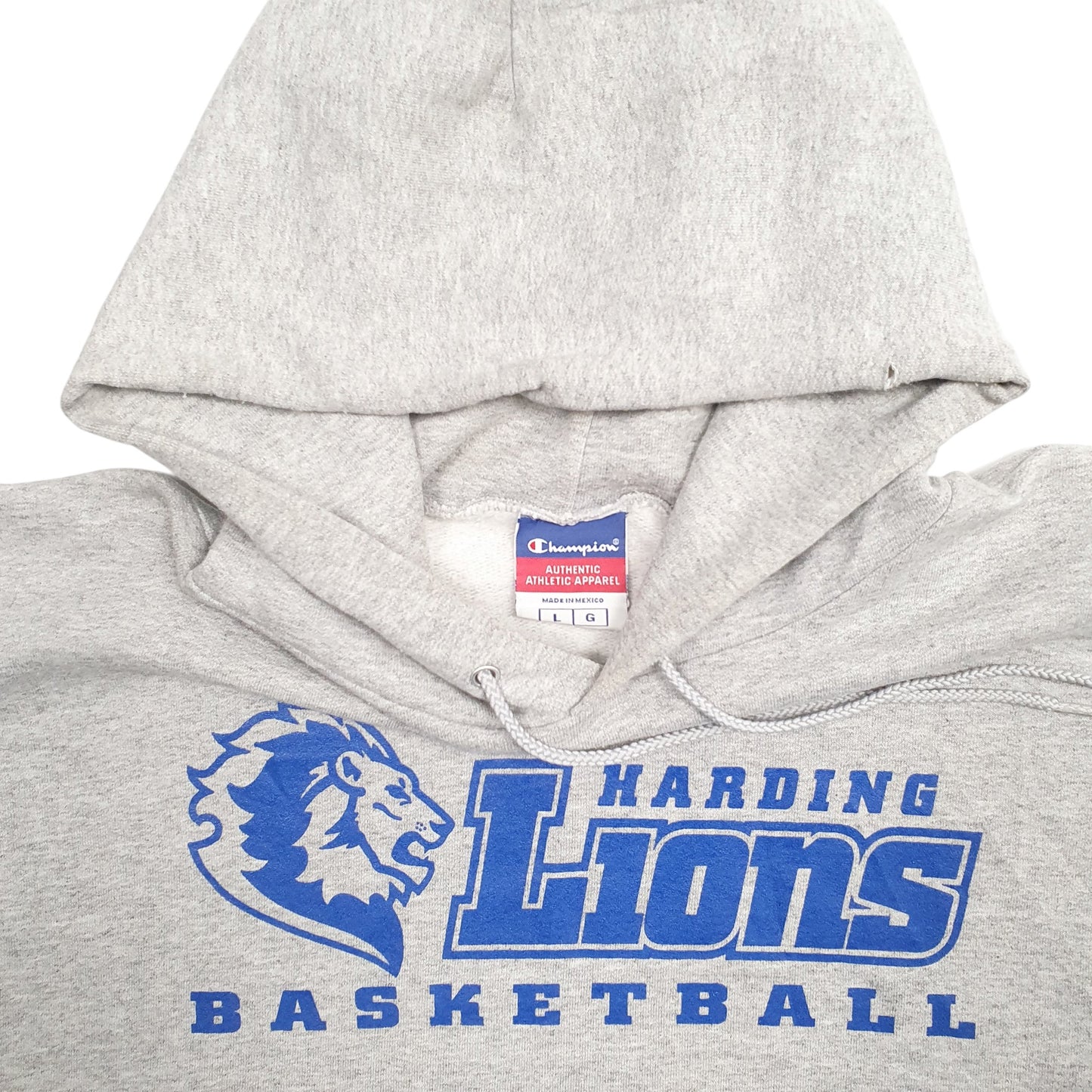 Mens Grey Champion Harding Lions Basketball Spellout Hoodie Jumper