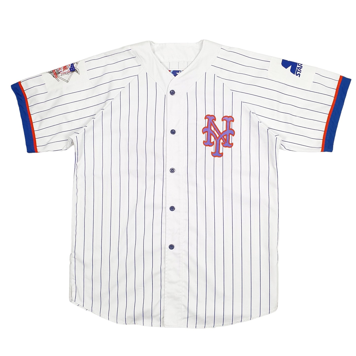 Mens White Starter Vintage 1990s 80s MLB Baseball Jersey New York Mets Short Sleeve T Shirt