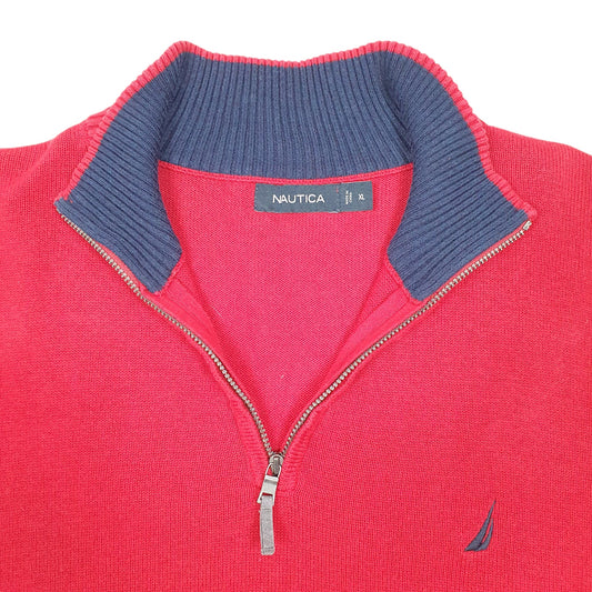 Mens Red Nautica Knit Sweater Quarter Zip Jumper