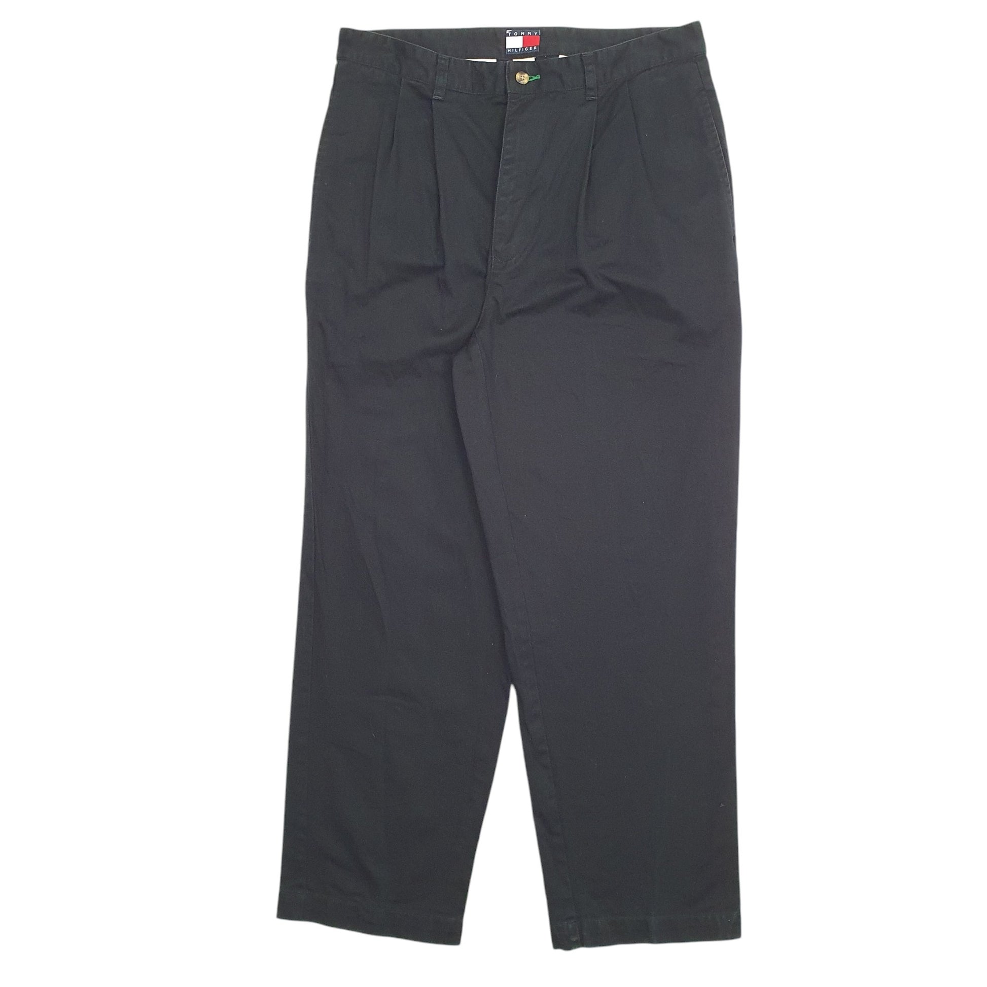 Mens Black Tommy Hilfiger Double Pleated Chino Trousers