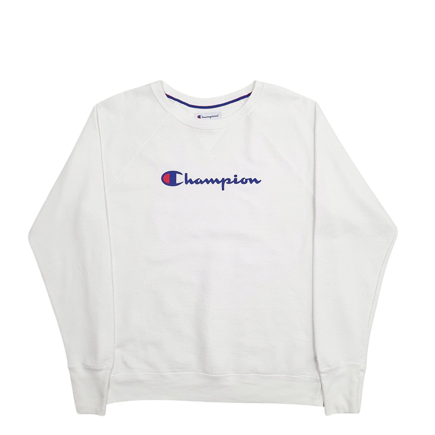 Womens White Champion Spellout Crewneck Jumper