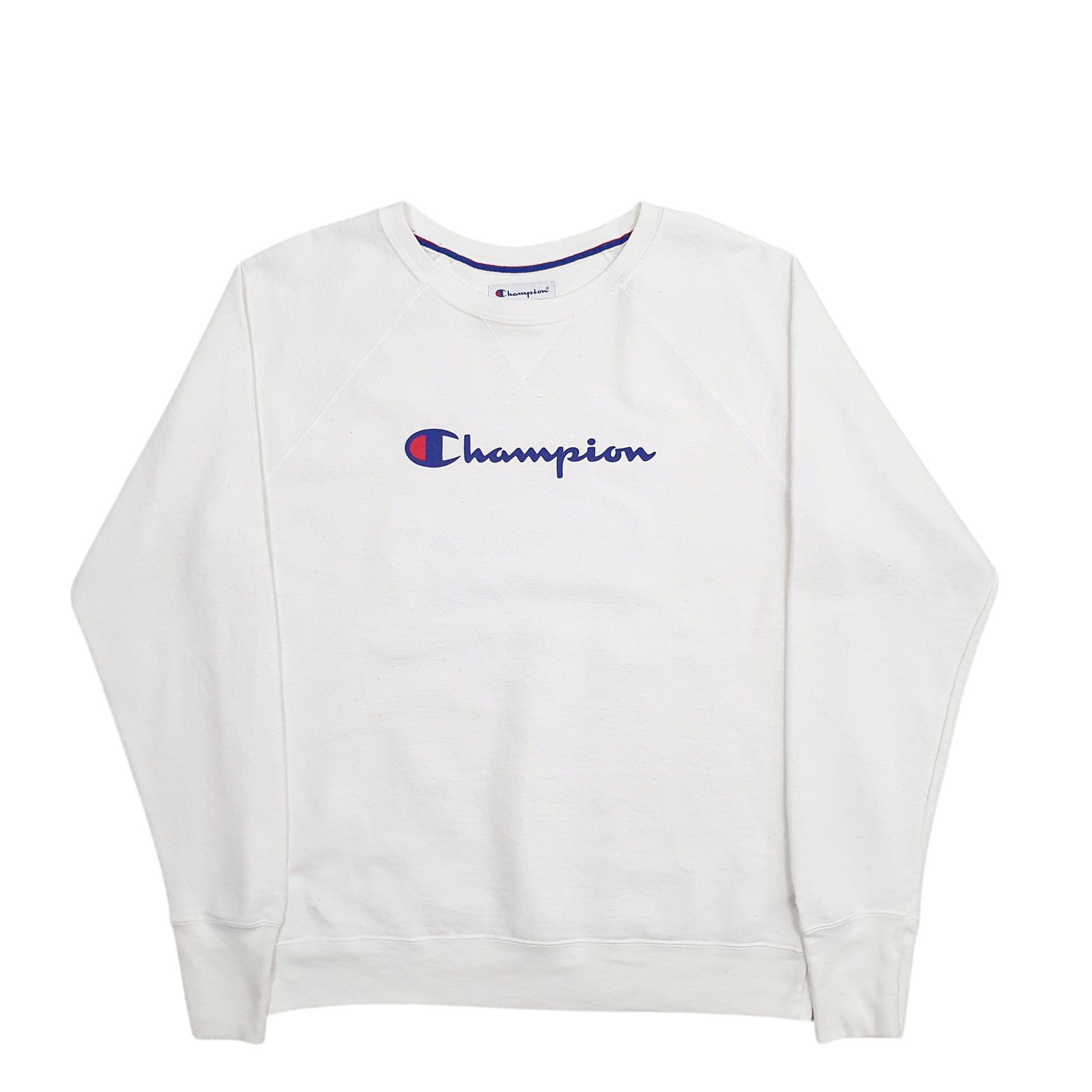 Womens White Champion Spellout Crewneck Jumper
