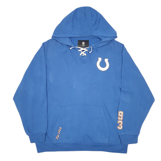 Mens Blue NFL Indianapolis Colts American Football Spellout USA String Hoodie Jumper