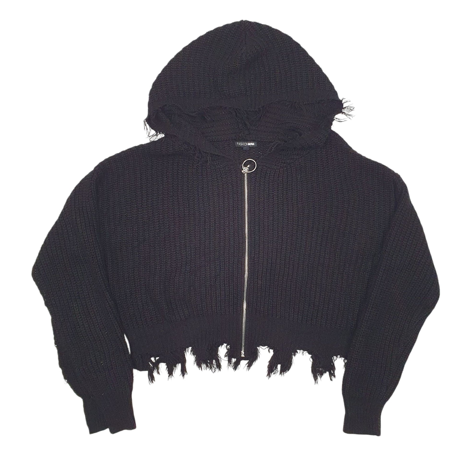 Womens Black Fashion Nova Knit Full Zip Jumper