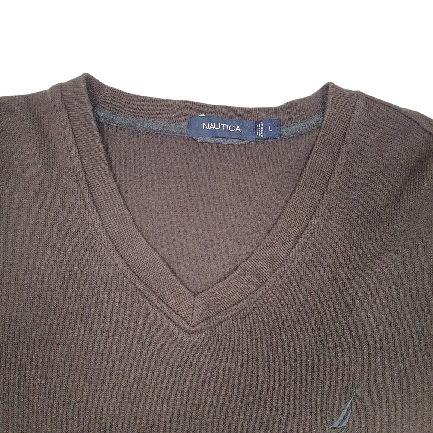 Mens Brown Nautica Knit V Neck Jumper