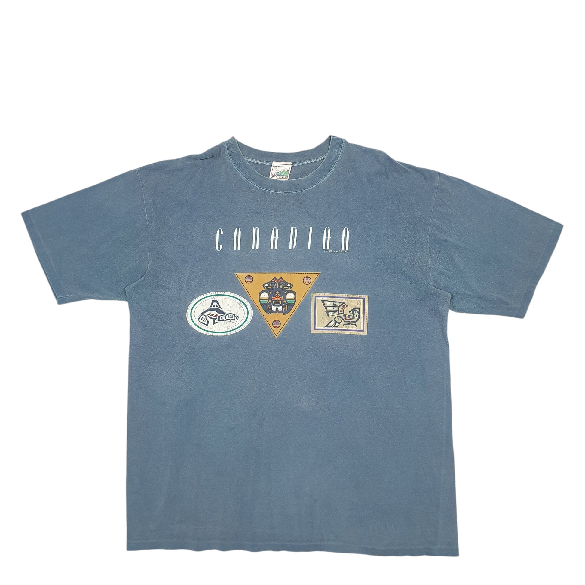 Mens Blue Waves Single Stitch Vintage 90s Short Sleeve T Shirt