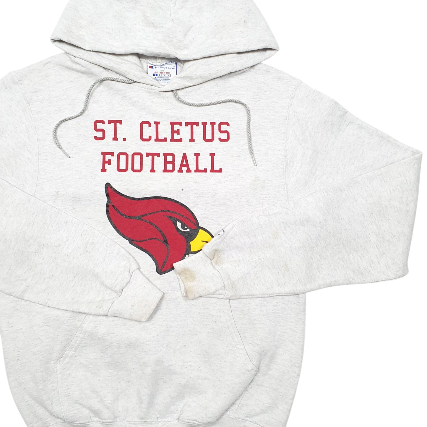Mens Grey Champion St Cletus Football USA Spellout Hoodie Jumper