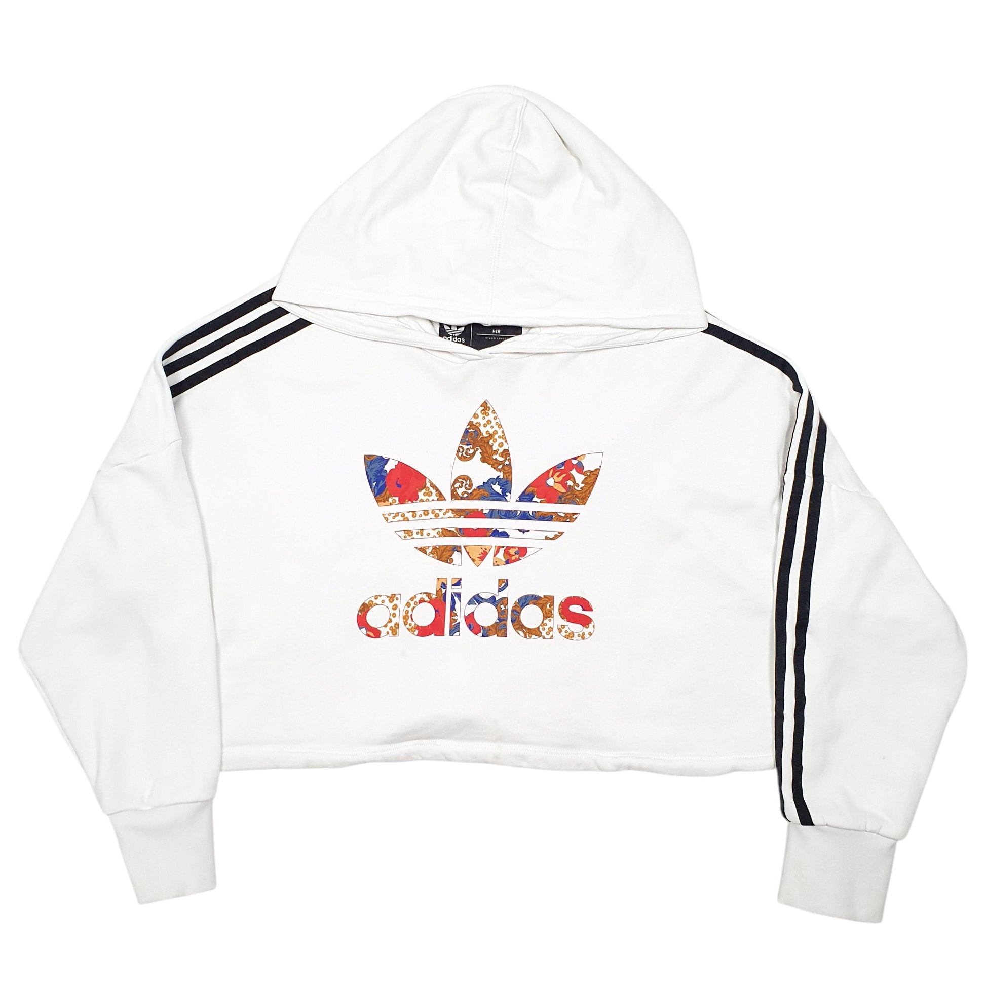 Womens White Adidas Spellout Cropped Gym Her Hoodie Jumper