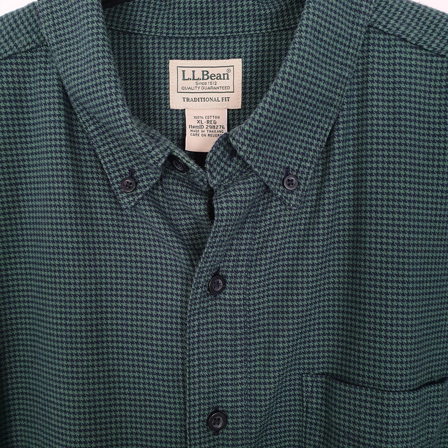 Mens Green L.L.Bean Houndstooth Overshirt Long Sleeve Shirt
