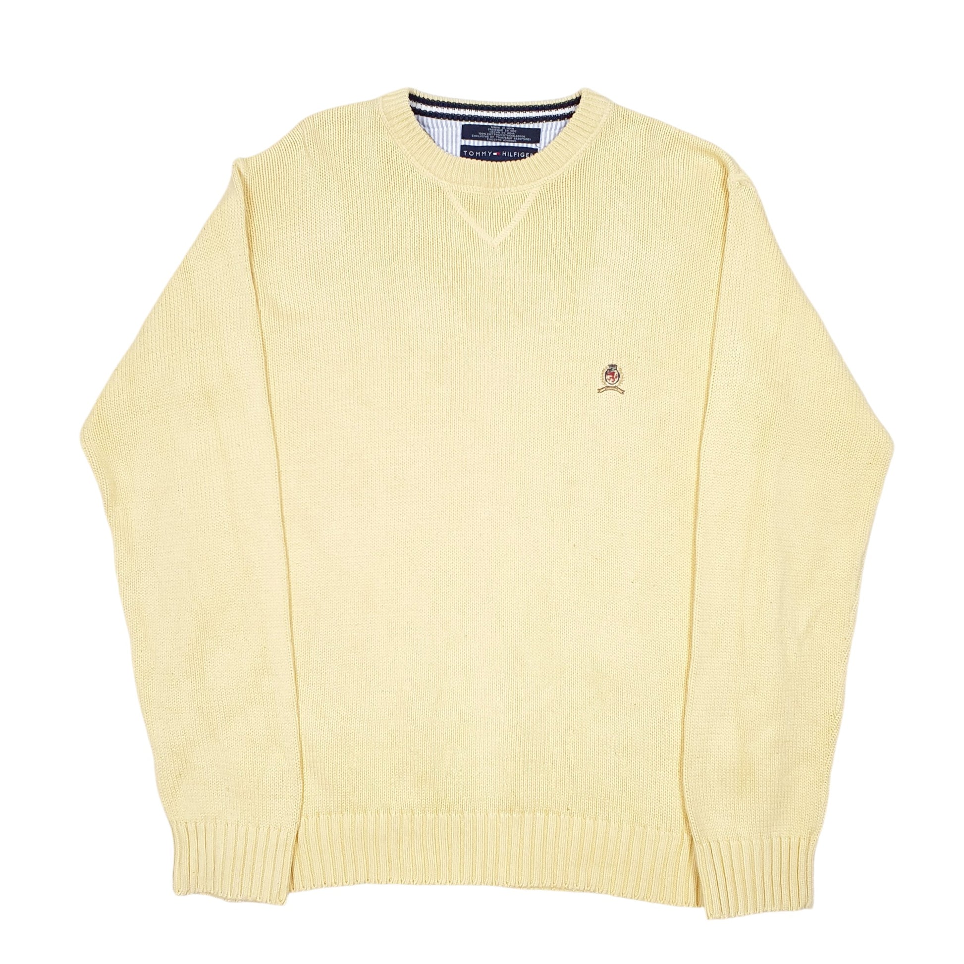 Mens Yellow Tommy Hilfiger Vintage 2001 Knit Crest Sweater Crewneck Jumper