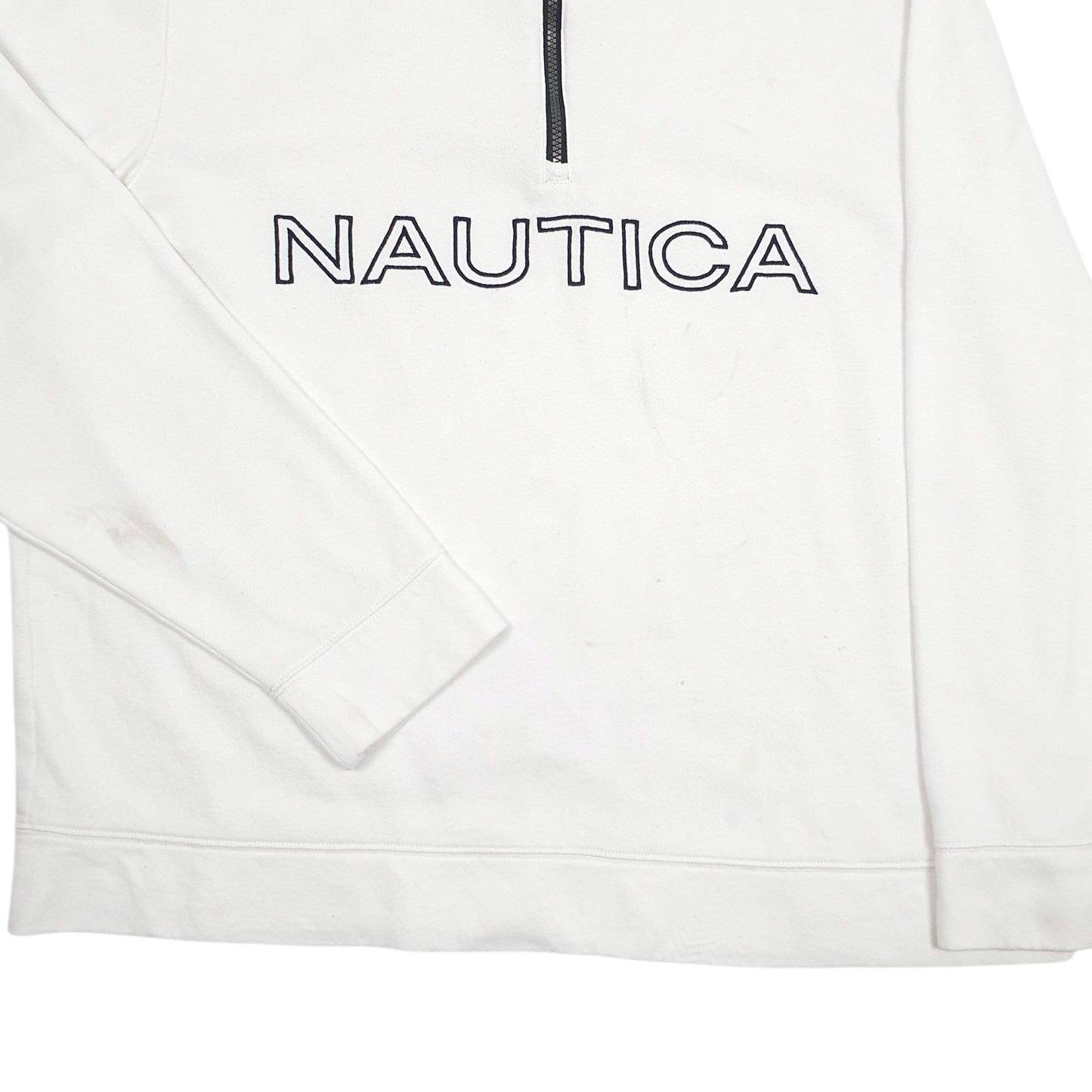 Mens White Nautica Spellout Quarter Zip Jumper