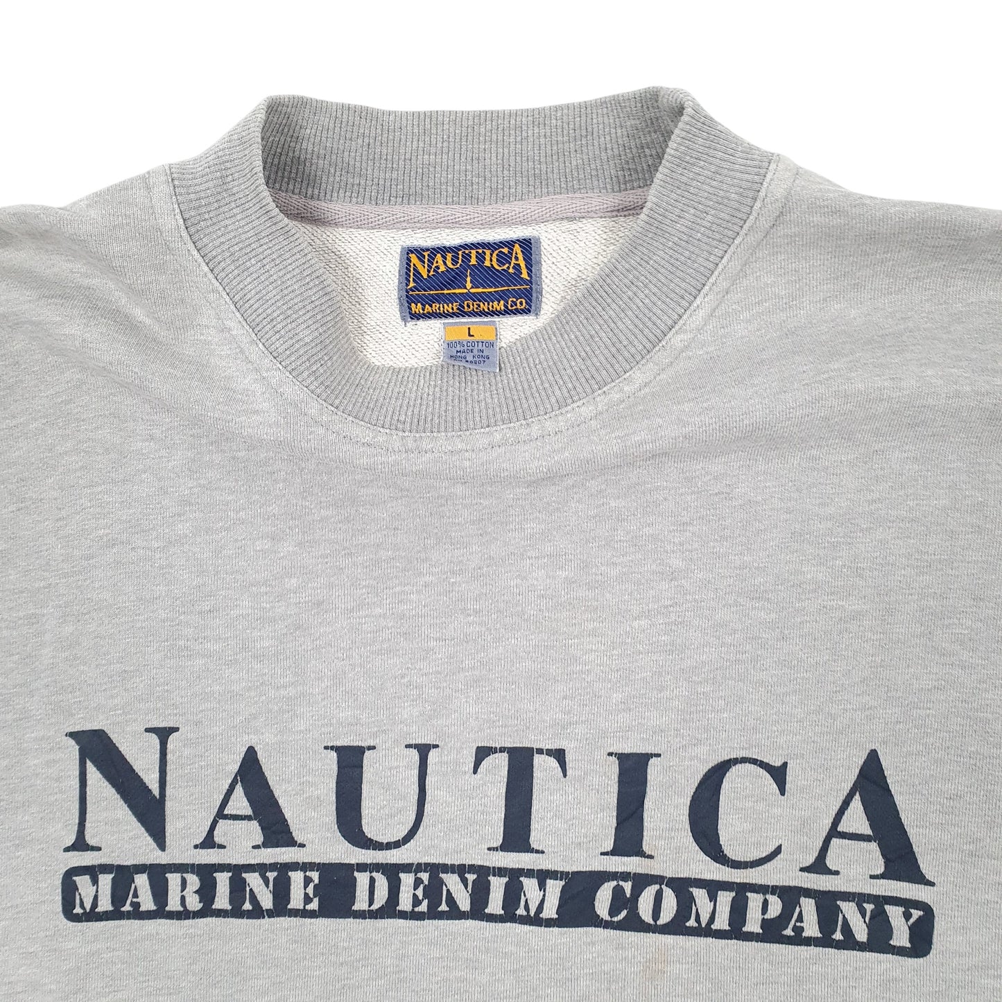 Mens Grey Nautica Vintage 1990s Marine Denim Crewneck Jumper