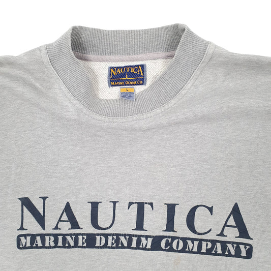 Mens Grey Nautica Vintage 1990s Marine Denim Crewneck Jumper