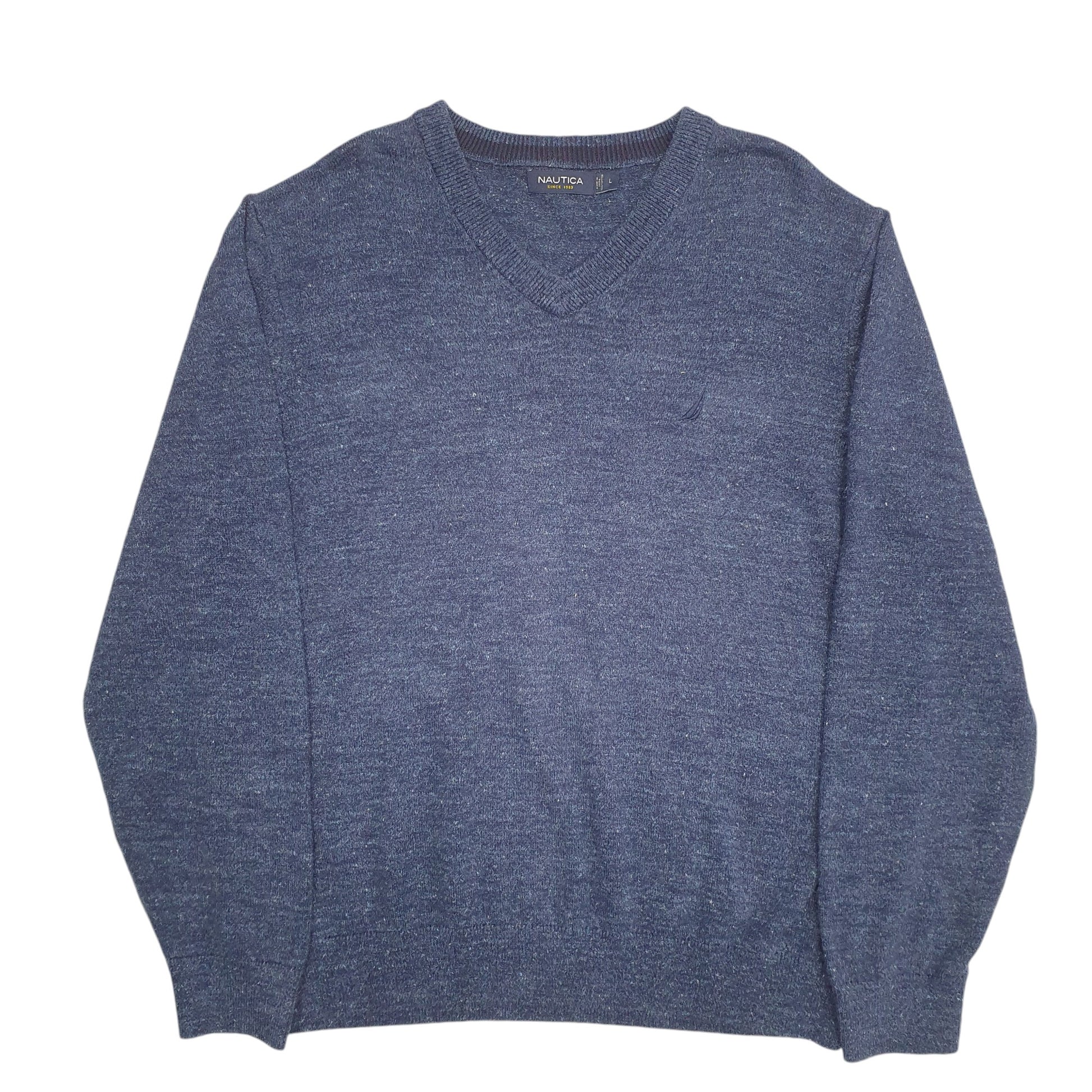 Mens Blue Nautica Knit V Neck Jumper