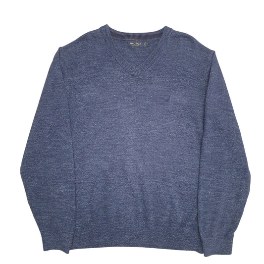 Mens Blue Nautica Knit V Neck Jumper