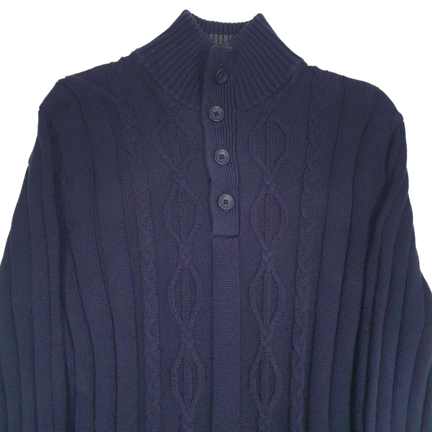 Mens Navy Nautica Cable Knit Knitwear Button Up Quarter Zip Jumper