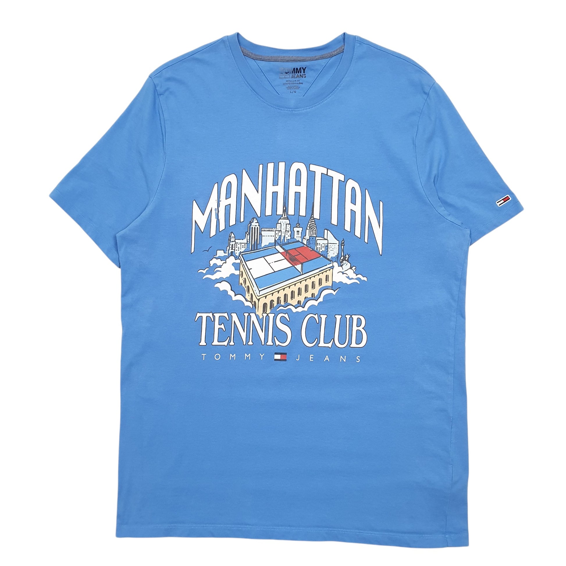 Mens Blue Tommy Hilfiger Manhattan Tennis Club Spellout Jeans Short Sleeve T Shirt